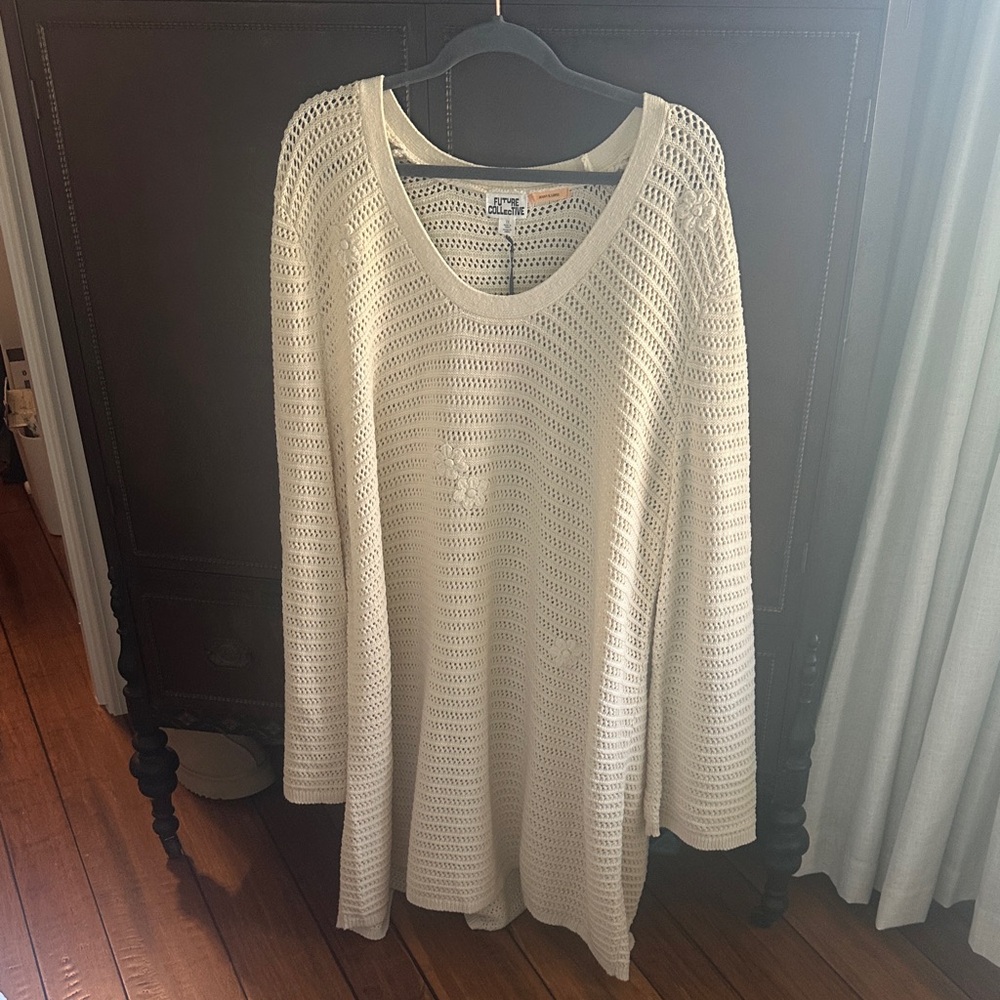 NWT Future Collective x Jenny K Lopez Crochet Knit Scoop Sweater Tunic Cream 3X